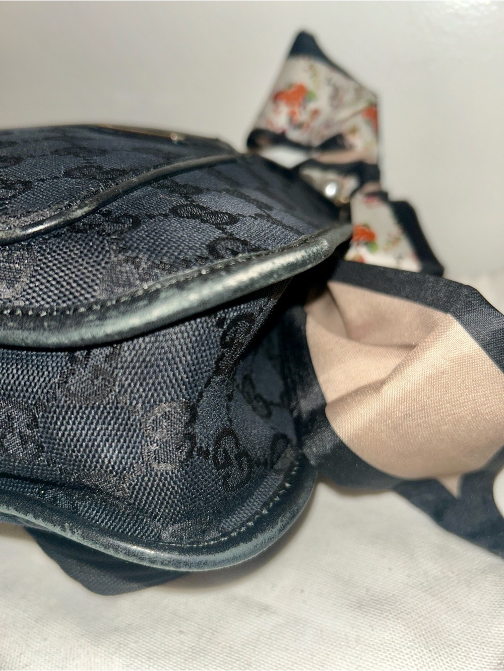 Gucci GG Canvas Black Shoulder Hobo with Gold Chain and Scarf Charm - Picture 8 of 16